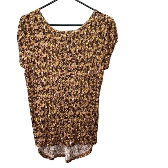 Victor Alfaro Knit Top Tunic size L Shirred Sides Short Sleeve Forest Naturecore - Picture 5 of 6